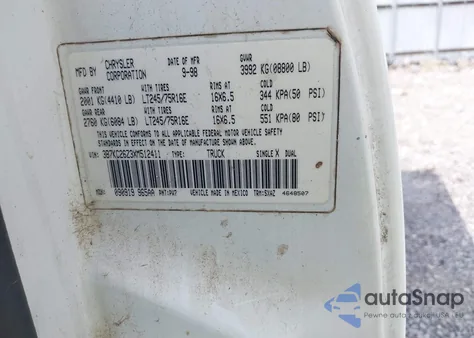 1999 Dodge Ram 2500 St from USA, damaged, VIN 3B7KC26Z3XM512411